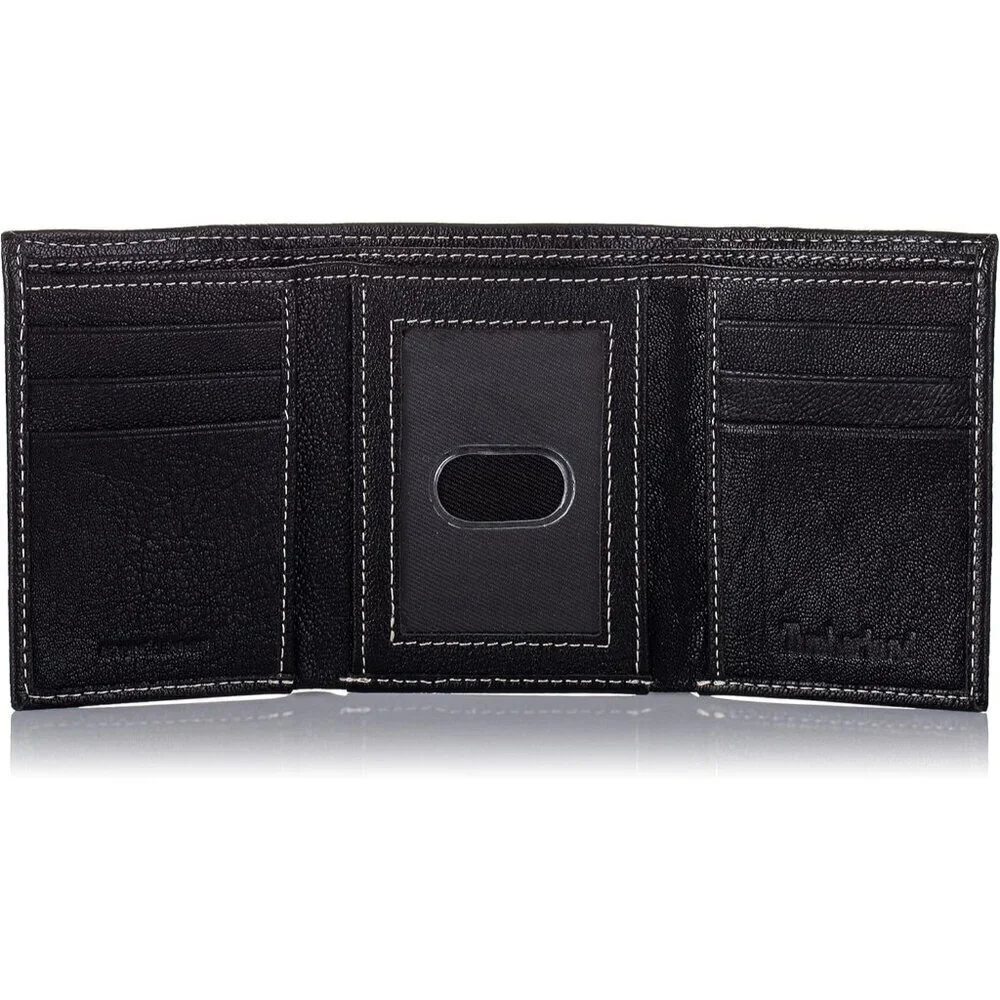 🆕Men Black Genuine Leather Rfid Blocking Trifold Wallet, Black, One Size